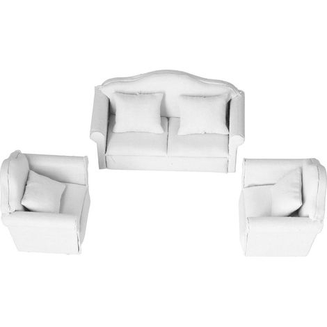 Canapé miniature blanc pur 3 pièces pour maison de poupée à l'échelle 1:12, modèle réduit de salon (1/5)
