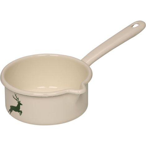 Riess Stielkasserolle mit großem Ausguss ⌀14cm 0,8L Hirsch Grün Emaille