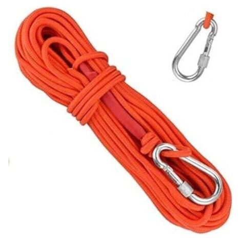 Corde d'escalade tressée en polypropylène de 20 m avec mousqueton, protection UV, anti-moisissure, anti-corrosion, multifonctionnelle, pour la pêche, l'alpinisme, le camping, le sauvetage et la (1/4)