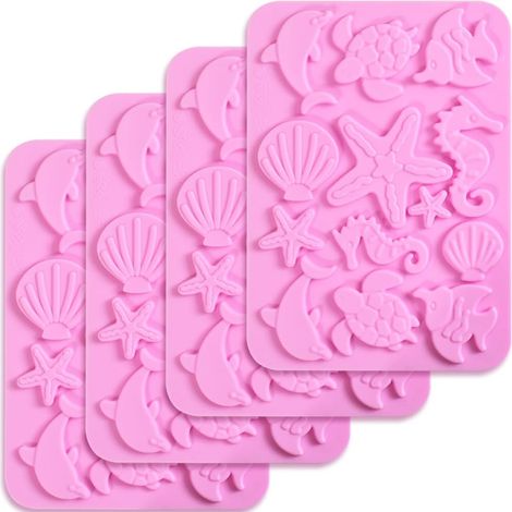 Lot de 4 moules en silicone sur le thème marin, coquillage, conque, hippocampe, étoile de mer, tortue pour fondant, bonbons durs, décoration de gâteau, résine, pendentifs (1/5)