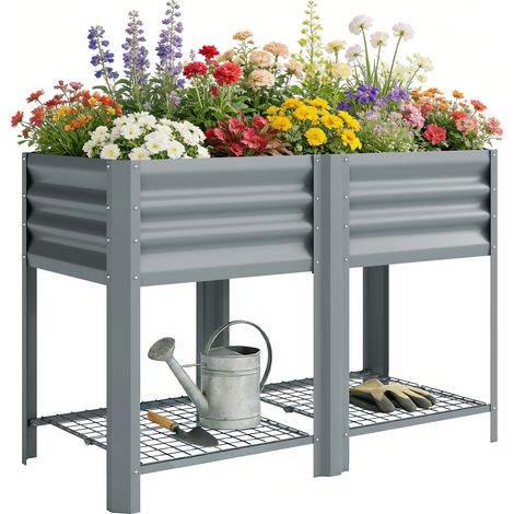Hochbeet für Stadtgärten – Untere Ablage – Verzinktes Metall – 120 x 55 x 80 cm – Silbergrau