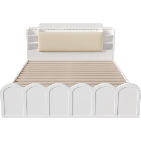 Letto contenitore idraulico 140x200 cm bianco con LED, USB e USB-C, senza materasso (1/5)