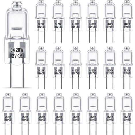 Ampoule Halogene G4 12V 20W, Ampoule G4, Ampoule Halogène Dimmable G4, 2800K, Base G4 BI-pin Capsule Transparente pour Lustres en Cristal, 20 Pièces (1/5)