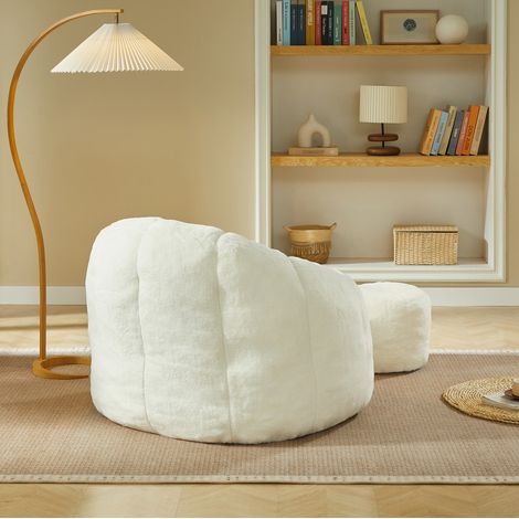 Puf sillón para adulto 105x105x70 cm de espuma y poliéster crema con reposapiés – MEUBLIV (1/5)