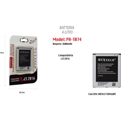 Batterie Lithium Longue Durée Compatible Avec Samsung J3 2016 Maxtech 2600 Mah Pa-t074