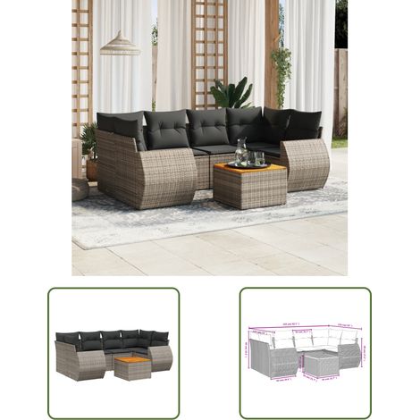 The Living Store 7-tlg. Garten-Sofagarnitur mit Kissen Grau Poly Rattan - Gartenmöbel - Esstischgarnituren - Outdoor Möbel - Lounge Set - Rattan Gartenmöbel (1/3)