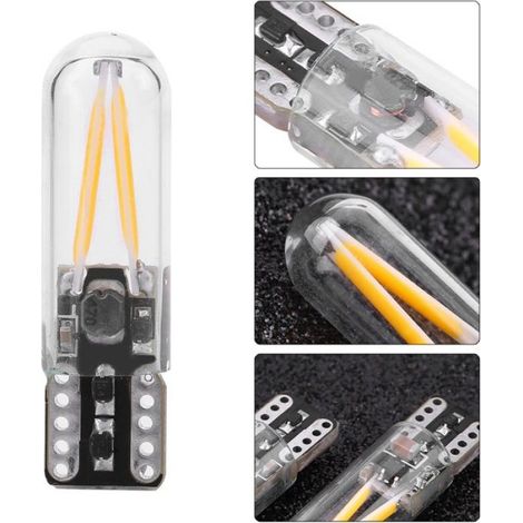Lumières LED T10 Paire de 8-28V W5W T10 verre COB Filament LED voiture lecture DRL clignotant LED auto bloc Lumière jaune (1/4)