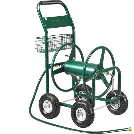 Costway Dévidoir de Tuyau d’Arrosage avec 4 Roulettes Chariot pour 1.7m de Tuyau d’Arrosage Panier, 95x62x113cm, Vert (1/5)
