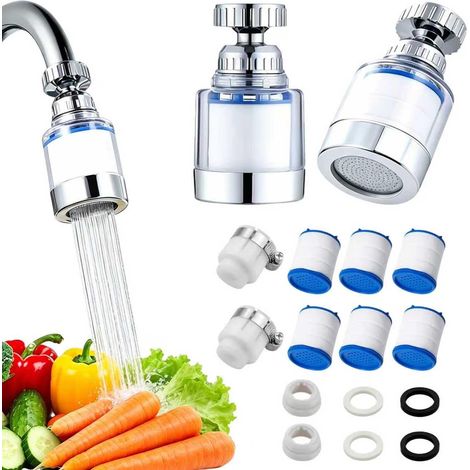 Filtre Robinet, 2 Filtre Eau Robinet 360°, 6 Filtrants en Coton PP avec 2 Adaptateur, Rotation à 360°, Filtration Efficace, pour Maison, Cuisine, Salle De Bain, L'Évier (1/5)