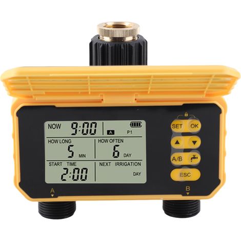 Programmateur d'arrosage solaire avec double sortie et réglage réversible, contrôleur d'irrigation automatique (1/5)