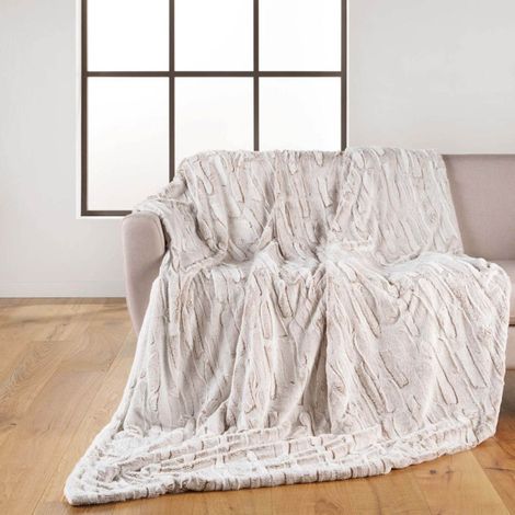 Plaid Imitation Fourrure "Lynx" 180x220cm Naturel (1/4)