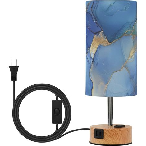 Lampe de table en marbre argenté bleu roi avec ports USB C + A (1/5)
