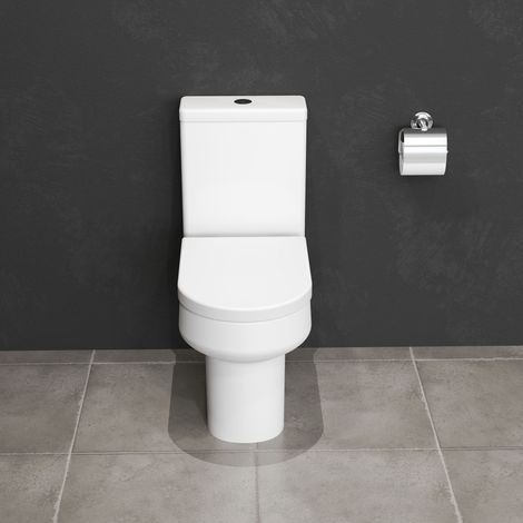 AICA Bathroom Rimless Close Coupled Toilet Soft Close Seat White Ceramic Modern Round WC