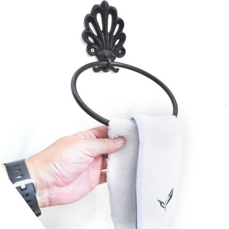 2 porte-serviettes rétro en fer forgé pour salle de bain, anneau rond, résistants à l'abrasion et (1/5)