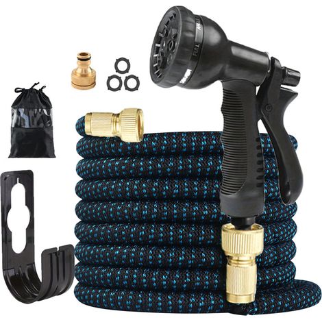 Tuyau d’arrosage avec lance réglable pour fleurs et gazon, pistolet à eau pour nettoyage cuisine, Composition : 1500 cm, Couleur : bleu noir (1/5)