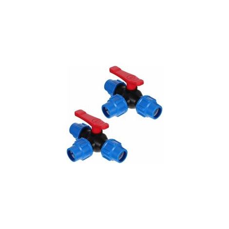 Lot 2 vanne sphérique 3 voies PEHD antirouille poignée vinyle rouge filet femelle NPT 25mm pour tuyaux (1/4)