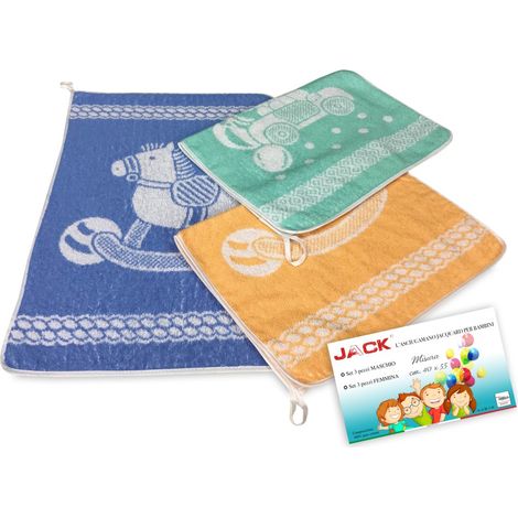 Lot de 3 SERVIETTES de bébé à la MATERNELLE © JACK cm. 40x55 le coton pur MÂLE