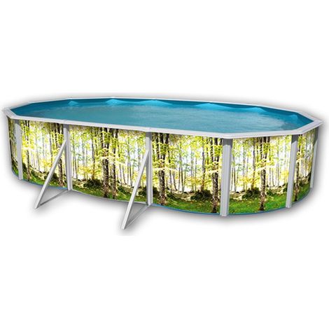 Kit piscine hors-sol acier Toi BOSQUE ovale 6.40 x 3.66 x 1.20m décor bosquet (1/4)