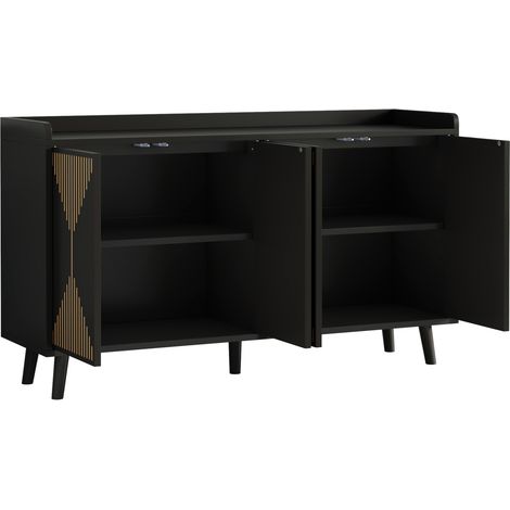 Credenza da cucina in MDF nera con 4 porte e ripiani regolabili 140 x 40 x 84 cm (1/5)
