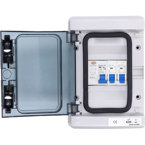 Boîte de distribution 230V 2 voies étanche norme UE 2MCB (B6A+B32A) RCD 63A 1P+N disjoncteur B (1/5)