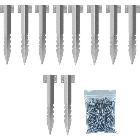 10pcs Wooden Fence Post Repair Kits Fence Fixed Bracket Patio Fence Fixed Bracket Nail Stake Wood Anchor (1/5)