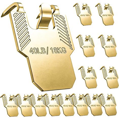 Lot de 15 Crochets de Suspension à Griffe pour Tableaux, 18 kg Support Robuste pour Cloison Sèche, Kit sans Clou ni Perçage pour Cadres, Miroirs et Décoration Murale, Or (1/5)