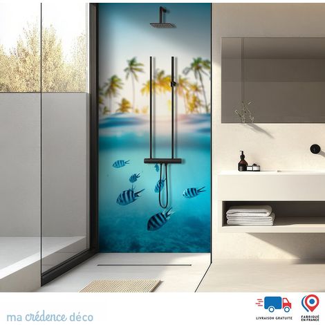 Panneau de douche : Palmiers et poissons - Alu composite - 90 - 245 (1/3)