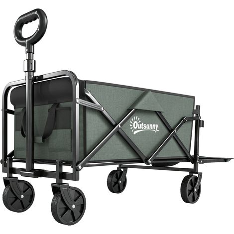 Carro de transporte plegable con ruedas 76 x 48 x 92 cm capacidad 72 L bolsillos prácticos contemporáneo de poliéster verde 210005570 (1/5)