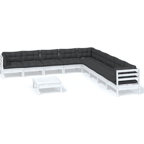 Muebles de jardín 10 pzas con cojines blanco madera maciza pino vidaXL (1/5)
