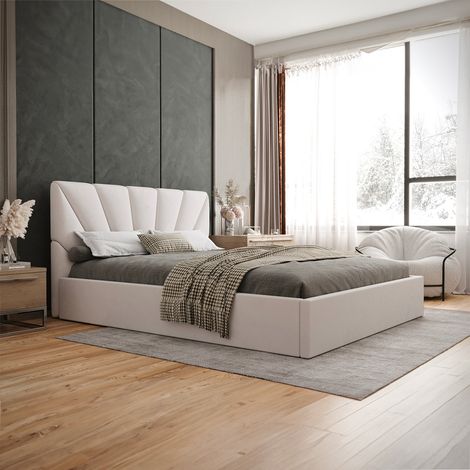 Lit coffre 160x200 sommier inclus Ysee Blanc cassé (1/5)