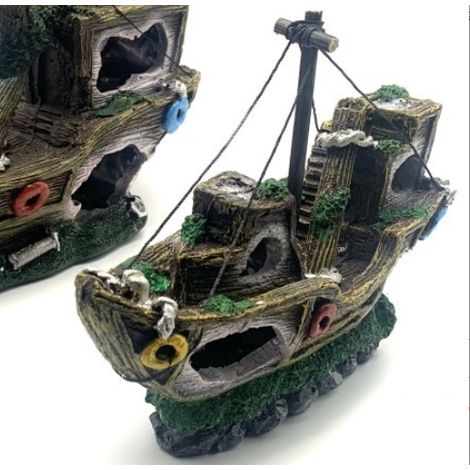 Ornement décoratif en résine pour aquarium, motif bateau pirate, épave, 20,5 x 5 x 16,5 cm, 1 pièce (1/3)