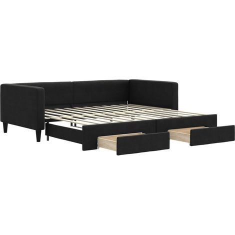 Maison Exclusive - Lit de jour avec gigogne et tiroirs sans matelas noir 100x200cm