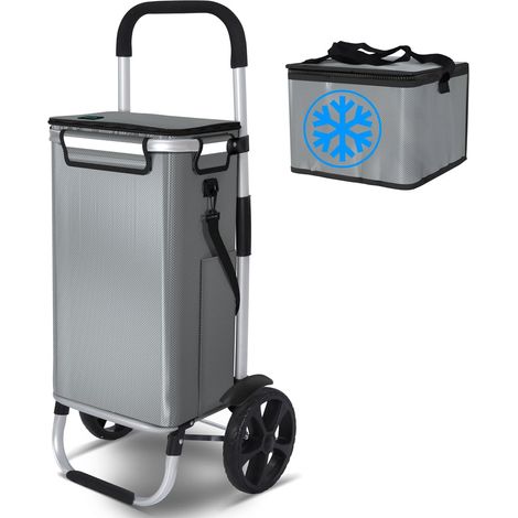 Chariot de Courses 2 Roues en Aluminium avec Compartiment Impermeable Caddie de Courses Pliable 3 en 1 avec Sac Isotherme Individuel Sac Chariot Gris 58L (1/5)