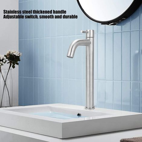 Robinet d'eau Filetage En Acier Inoxydable Simple Évier Froid Robinet Bassin D'eau pour Salle De Bains Cuisine Argent (1/4)