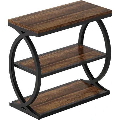 CHICFURN Mesa auxiliar abierta 60x30x60 cm de metal y madera negra, estilo industrial (1/5)