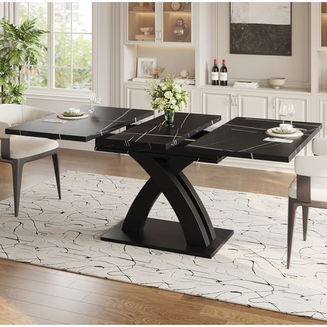 Mesa de comedor extensible 120(160) x 80 x 76 cm, MDF y metal, negra HAVRYA (1/5)