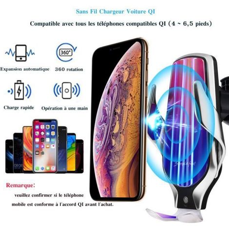 Chargeur Voiture Sans Fil Qi - 10 W - Rotation 360° - Serrage Automatique - Pour Ventilation - 1 Pièce (1/4)