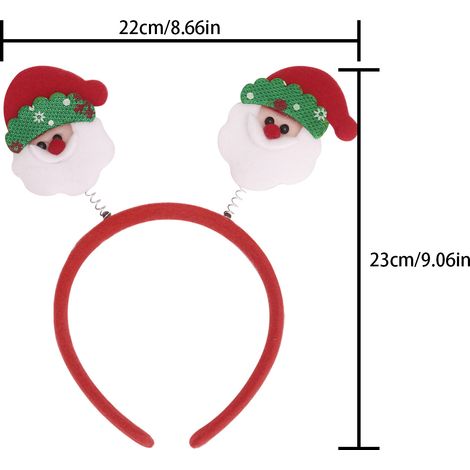 Bandeau de Noël avec tête du Père Noël bord vert, décor mobile à ressort