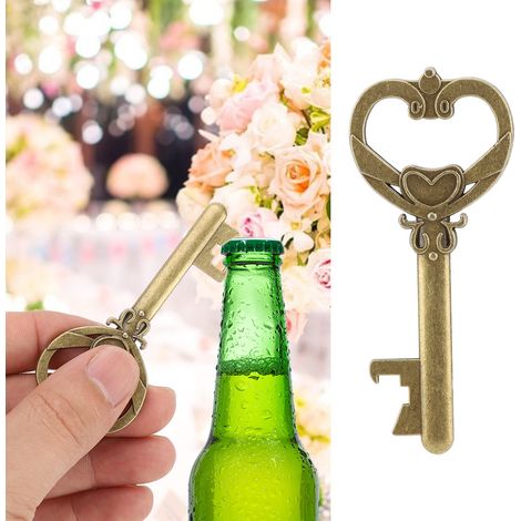 Porte-clés décapsuleur en forme de clé avec carte étiquette et ficelle, lot de 20 pièces pour cadeaux invités mariage fête. (1/4)