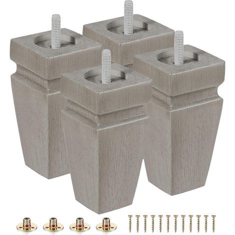 Ensemble de 4 pieds de meubles carrés en bois. Convient aux canapés, lits, bancs, coiffeuses et autres meubles en bois. Fabriqué en bois d'hévéa. Convient aux tables, canapés, chaises, etc. Hauteur :  (1/5)