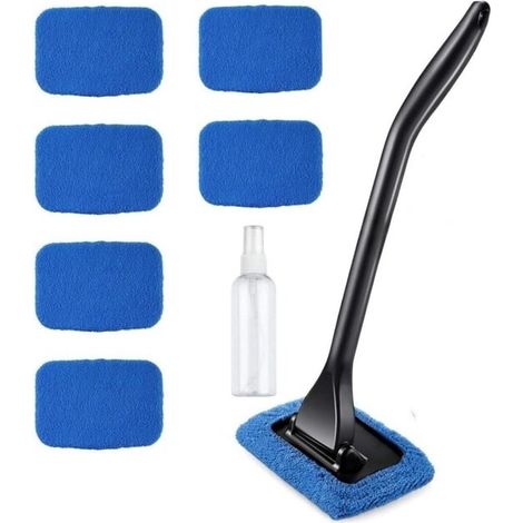 Nettoyant pour vitres de voiture avec poignée longue 39 cm et 6 chiffons en microfibre, essuie-vitre intérieur, pour dégivrage et nettoyage sans traces, bleu (1/5)