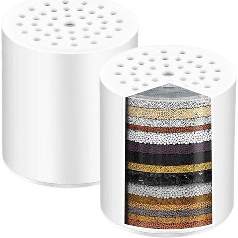 2 filtres de douche à 25 niveaux, cartouches filtrantes remplaçables pour éviter le tartre et éliminer le chlore et les métaux lourds (1/4)