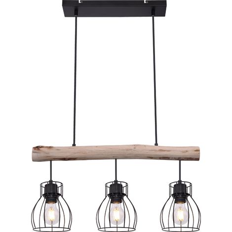 Pendelleuchte Hängeleuchte Esszimmerleuchte Deckenleuchte Wohnzimmerlampe, Holz Balken, Rustikal Vintage Retro, 3-Flammig, L 60 cm