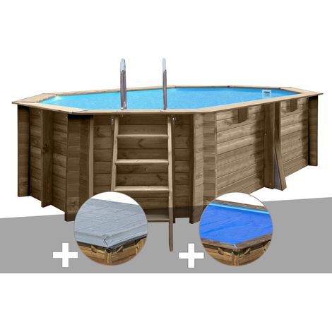 Kit piscine bois Gré Grenade 2 4,36 x 3,36 x 1,17 m + Bâche hiver + Bâche à bulles