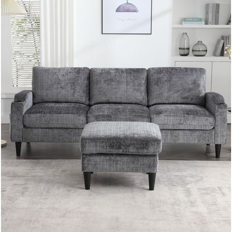 Sofa 4-Sitzer mit Hocker & Stauraum Chenille Grau OKMYHOME (1/5)