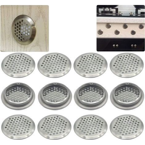 Lntyq Grille de ventilation ronde en acier inoxydable de 53 mm, 12 pièces, pour meubles de cuisine, grille d'aération en acier inoxydable, pour placard, grille d'évacuation d'air (1/4)
