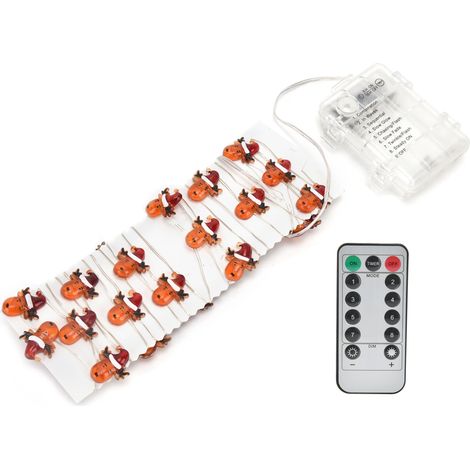 Guirlande lumineuse avec 8 modes d'éclairage, 3 mètres de long, 30 LED, lumière blanc chaud, fonctionne sur piles, minuterie intégrée, guirlande lumineuse rennes pour décoration de Noël. (1/5)
