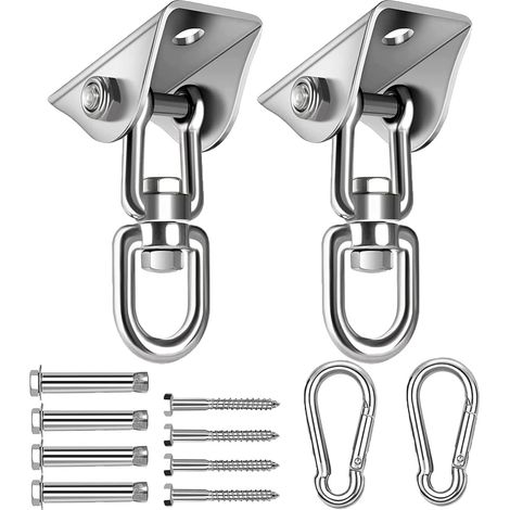 Lot de 2 crochets de plafond, charge lourde, capacité de 450 kg, rotation à 360 °, avec vis, fixation au plafond, pour fauteuil suspendu, balançoire, serviette de yoga, sac de frappe (2 (1/5)