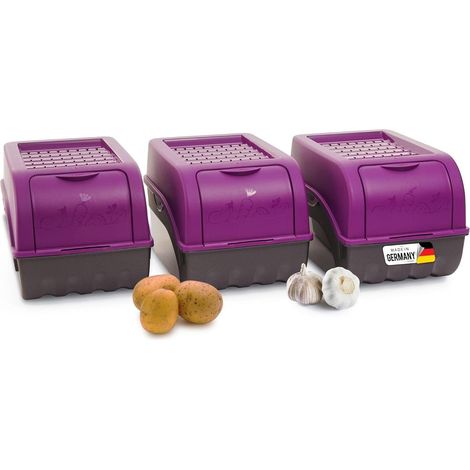 Lot de 3 boîtes rangement pommes de terre 5 L violette empilable