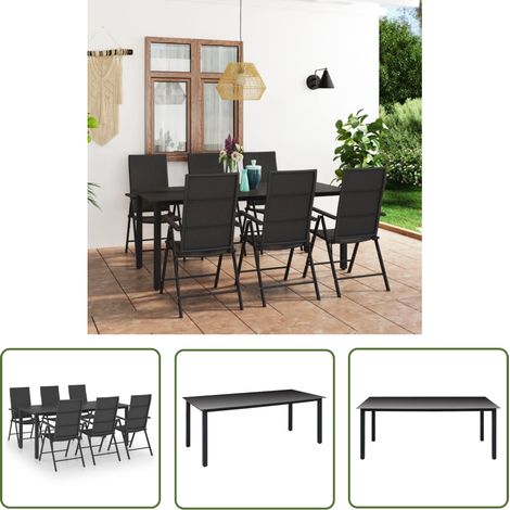 The Living Store 7-tlg. Garten-Essgruppe Schwarz - Gartentisch - Gartensessel - Rattan Gartenmöbel - Outdoor Essgruppe - Gartenmöbel Set (1/5)